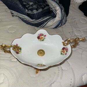 Cobalt blue vase footed gold pedestal porcelain bowl wedding dish centerpiece